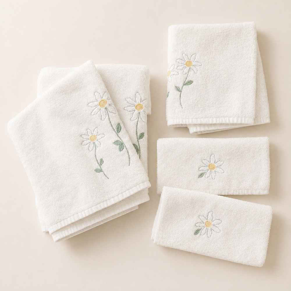 JCPenney Cottagecore Daisy Towel Set Cream Floral 5pc Vintage Aesthetic Towels